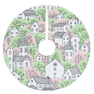 木、家、春都市景観 ブラッシュドポリエステルツリースカート