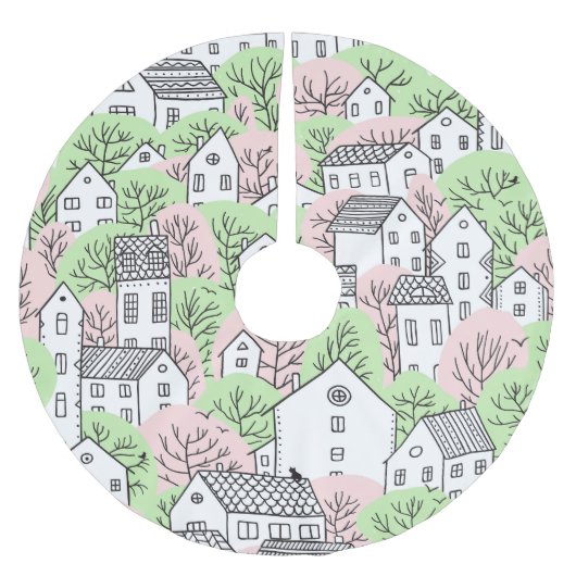 木、家、春都市景観 ブラッシュドポリエステルツリースカート (正面)