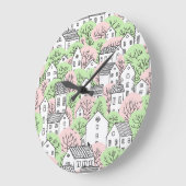木、家、春都市景観 ラージ壁時計 (傾斜)