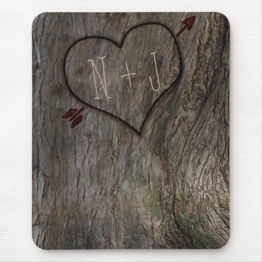 木+彫りハート素朴カントリーマウスパッド マウスパッド (正面)
