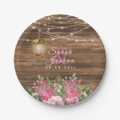 木、提灯、ピンクのメイブ花 ペーパープレート (正面)