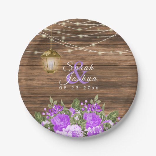 木、提灯、紫の花 ペーパープレート (正面)