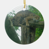 木、森、自然、野生動物上の眠る虎 セラミックオーナメント (正面)