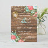 木、灯篭、ティール(緑がかった色)、珊瑚結婚花 招待状 (スタンド正面)