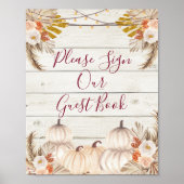 木 白 クリーム パンプキン ゲストのご署名をお願いします ポスター (正面)