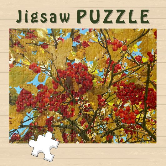 木 紅い実 黄色い葉 秋の写真 - ジグソーパズル