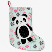 木、花およびパンダくま スモールクリスマスストッキング (正面)