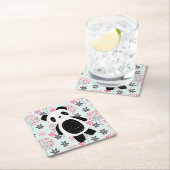 木、花、パンダのクマ スクエアペーパーコースター (インサイチュ)