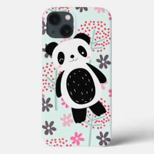 木、花、パンダのクマ iPhone 13ケース