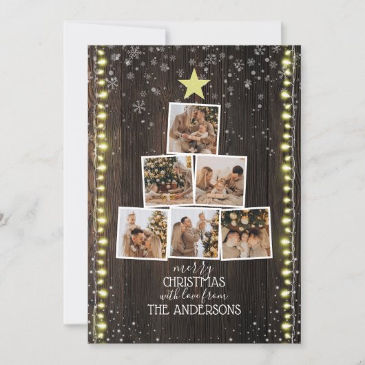木、雪、ひもライト | 6 – 写真クリスマス シーズンカード (正面)