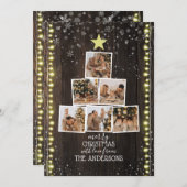 木、雪、ひもライト | 6 – 写真クリスマス シーズンカード (正面/裏面)
