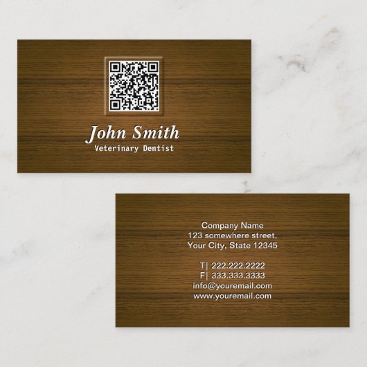 木QRコード獣医の歯科医の歯科医院 名刺 (正面/裏面)