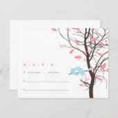 木RSVPの愛鳥-ピンクおよび青 出欠カード (正面/裏面)