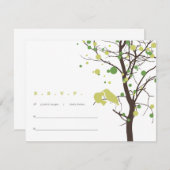 木RSVPの愛鳥-緑およびブラウン 出欠カード (正面/裏面)