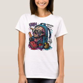 未だ在籍中?スカルバックパックTシャツ(女性用) Tシャツ
