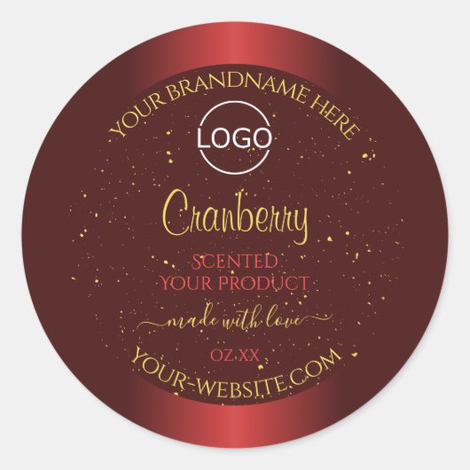 未処理の赤い製品ラベル金ゴールドグリッターロゴ ラウンドシール (正面)