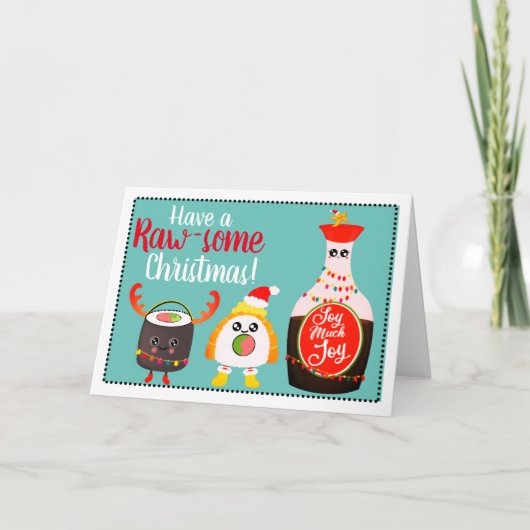未加工クリスマスのおもしろいなかわいいの寿司のしゃれを持って下さい シーズンカード (正面)