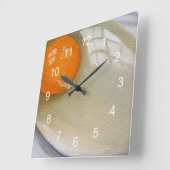 未加工卵の現実的な絵画: 朝食時間! スクエア壁時計 (傾斜)