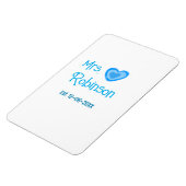 未婚の花嫁ミセス（苗字）+（名前）+ 日付+ 青いハート+ 水彩 マグネット (左側)