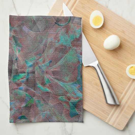 未完成の壁の漆喰に茶色とシアン色の斑点 キッチンタオル (四つ折り)