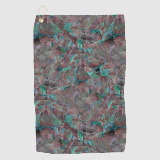 未完成の壁の漆喰に茶色とシアン色の斑点 ゴルフタオル (正面)