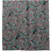 未完成の壁の漆喰に茶色とシアン色の斑点 シャワーカーテン (正面)