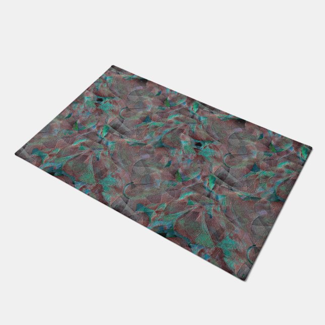 未完成の壁の漆喰に茶色とシアン色の斑点 ドアマット (アングル)