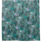 未完成の壁の漆喰の上にスポッティング緑がかったシアン シャワーカーテン (正面)