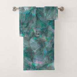 未完成の壁の漆喰の上にスポッティング緑がかったシアン バスタオルセット