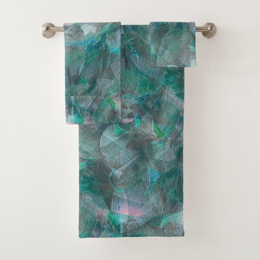 未完成の壁の漆喰の上にスポッティング緑がかったシアン バスタオルセット (インサイチュ)