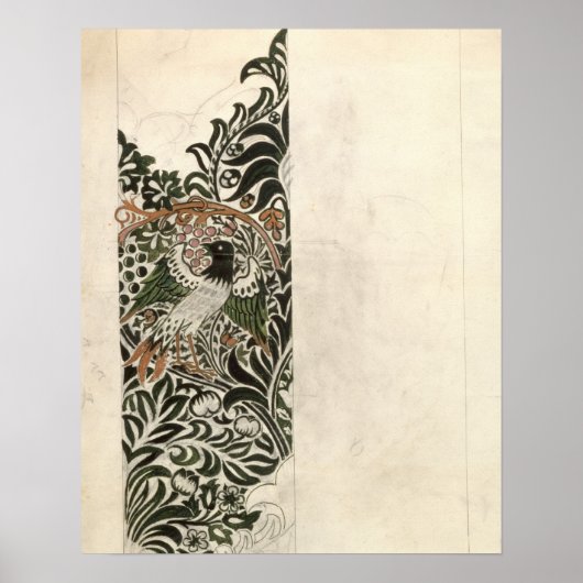 未完成の「鳥とつる植物」木製ブロックデザイン ポスター (正面)