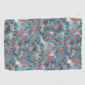未完澄んの粗い壁の赤とシアンの斑点 ゴルフタオル (横)