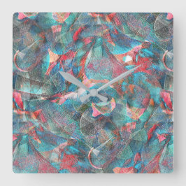 未完澄んの粗い壁の赤とシアンの斑点 スクエア壁時計