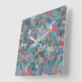 未完澄んの粗い壁の赤とシアンの斑点 スクエア壁時計 (傾斜)