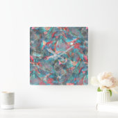 未完澄んの粗い壁の赤とシアンの斑点 スクエア壁時計 (ホーム)