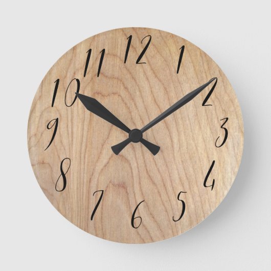 未完素朴モダンの木目パターン印刷 ラウンド壁時計 (正面)