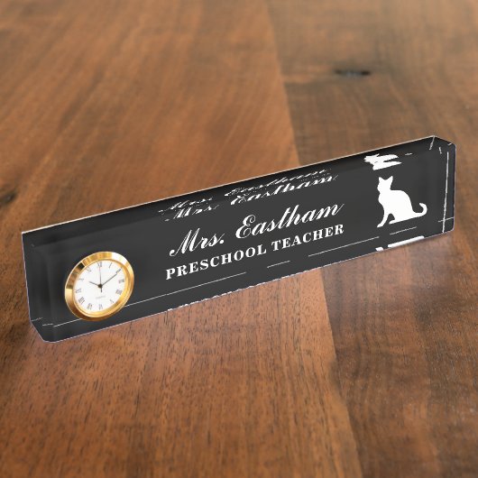 未就学児カスタム先生猫時計表 デスクネームプレート (側面)