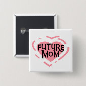 未来のお母さんのピンクのハートのTシャツおよびギフト 缶バッジ (正面&裏面)