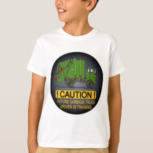 未来のごみ収集車の緑の運転者はTシャツをからかいます Tシャツ