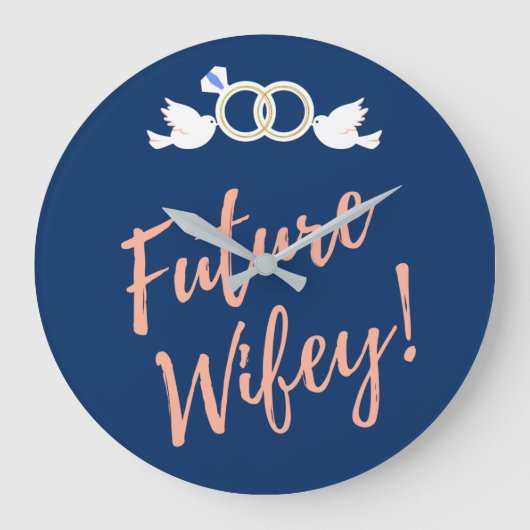 未来のウィフィーラブバードイン深いブルー ラージ壁時計 (正面)