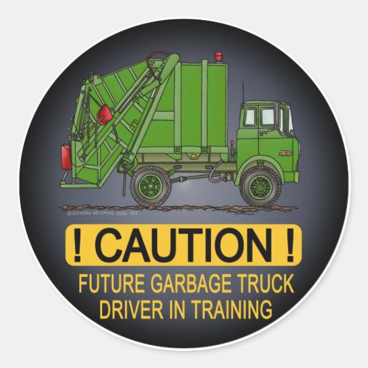 未来のガベートラック緑のドライバー子供ステッカー ラウンドシール (正面)
