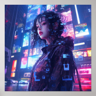 未来のサイバーパンク輝くホログラムのポスター | N ポスター