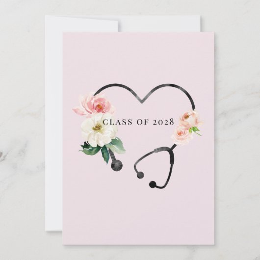 未来のナース卒業フローラ聴診器ピンク 招待状 (裏面)