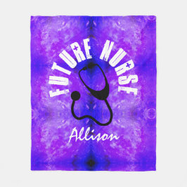 未来のナース聴診器パープルマーブルカスタマイズ フリースブランケット