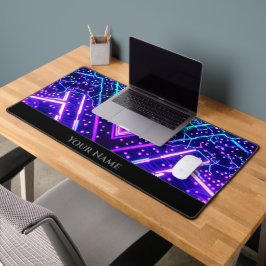 未来のネオンライトコンピュータの回路基板の輝き デスクマット