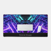 未来のネオンライトコンピュータの回路基板の輝き デスクマット (キーボード&マウス)
