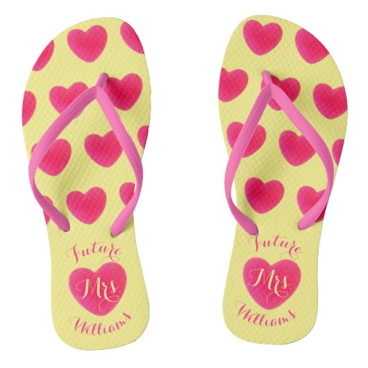 未来のハートパターン ピンクとイエロー ビーチサンダル (ソール)