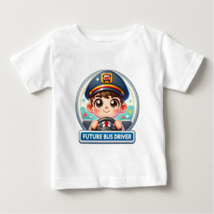 未来のバスの運転手の子供用Tシャツ - かわいいキャラクター ベビーTシャツ