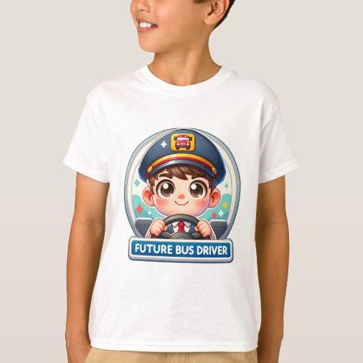 未来のバスドライバキッズTシャツ – 愛らしい漫画 Tシャツ (正面)