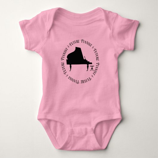 未来のピアニストのピアノベビーのティー ベビーボディスーツ (正面)